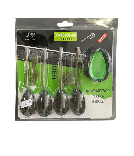 Zestaw Podajników Miracle Fish L 30+40+50+60g + Foremka Wyciskana