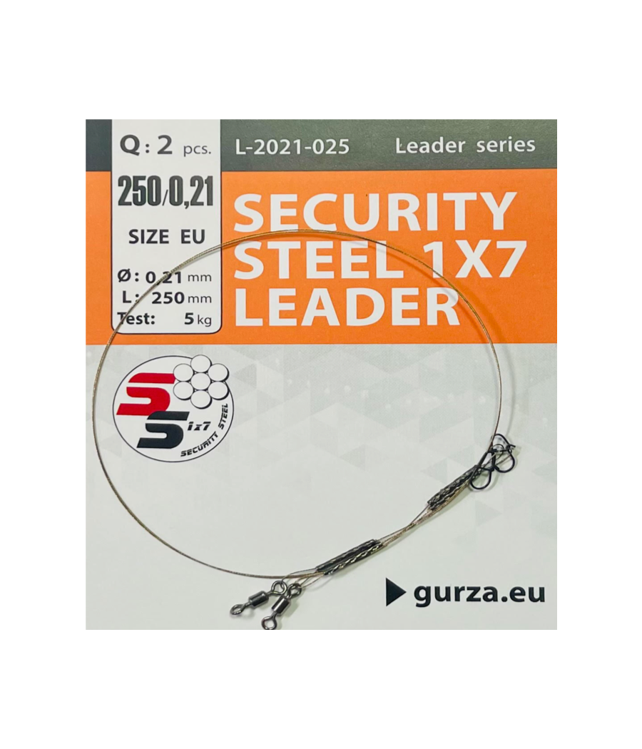 Przypon GURZA SECURITY STEEL 1X7 LEADER 250mm/0,24mm (TEST 7kg) 2SZT