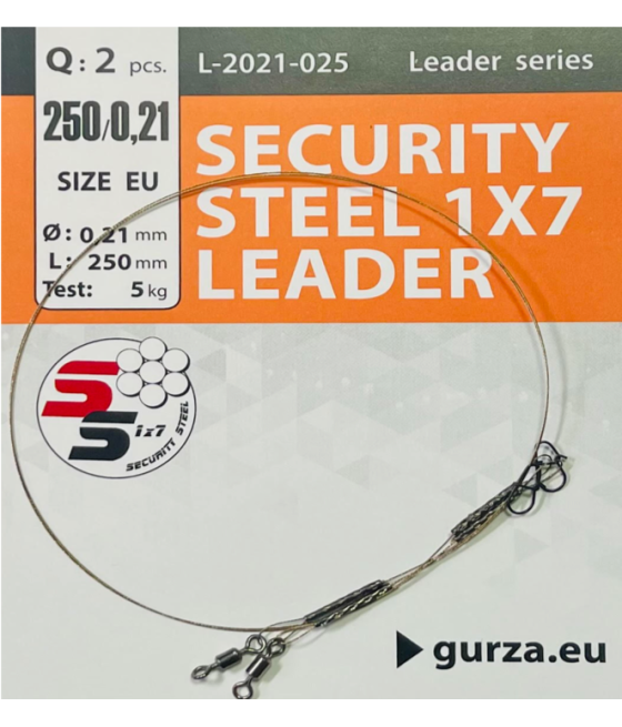 Przypon GURZA SECURITY STEEL 1X7 LEADER 250mm/0,27mm (TEST 9kg) 2SZT