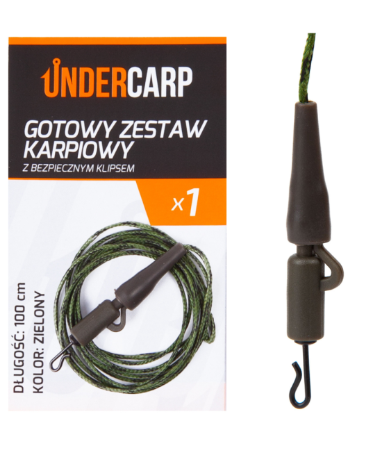 Gotowy zestaw karpiowy z bezpiecznym klipsem zielony 100 cm UnderCarp
