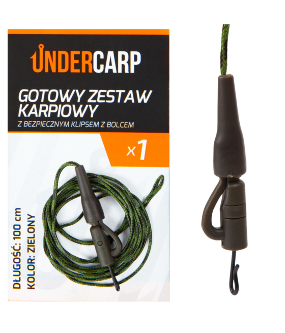 Gotowy zestaw karpiowy z bezpiecznym klipsem z bolcem zielony 100 cm UnderCarp