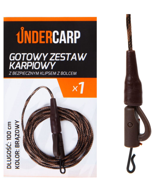 Gotowy zestaw karpiowy z bezpiecznym klipsem z bolcem brązowy 100 cm UnderCarp