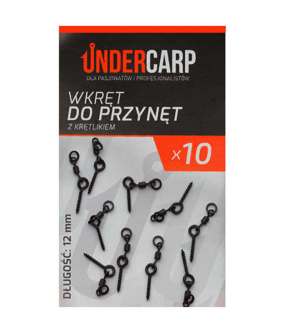 Wkręt do przynęt z krętlikiem 12 mm 10szt UnderCarp