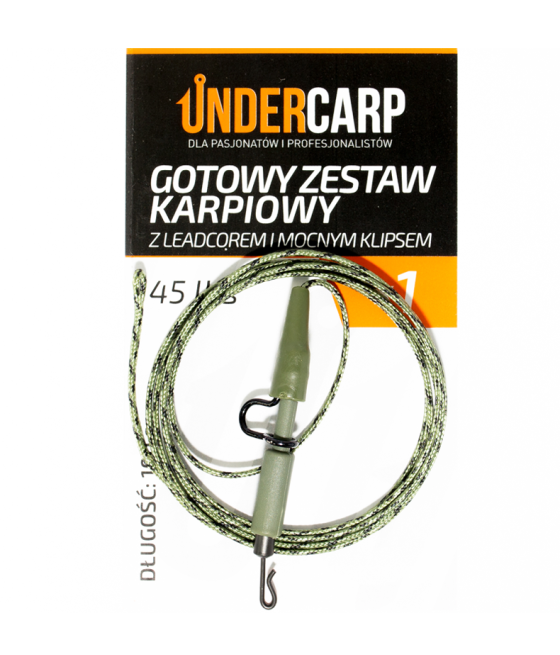 Gotowy zestaw karpiowy z leadcorem i mocnym klipsem 45 lbs / 100 cm zielony UnderCarp