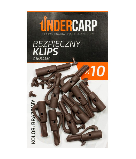 Bezpieczny klips brązowy z bolcem 10szt UnderCarp