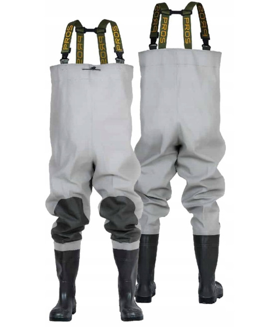 Spodniobuty PROS Wzmocnione Wędkarskie Wodery POLSKIE Szelki Rybackie MOCNE roz. 42