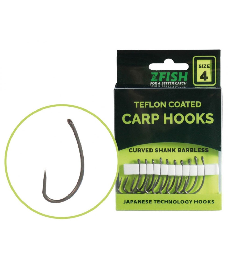 Haki Karpiowe Curved Shanks Barbless ZFISH haczyki teflonowe roz 8 10szt