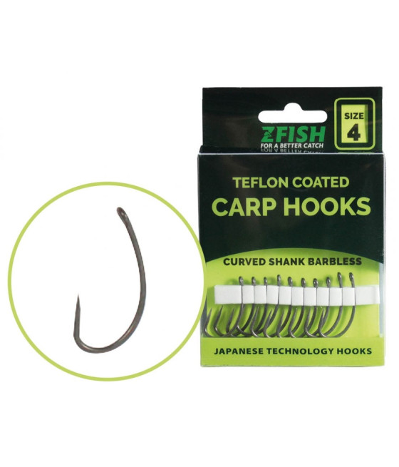 Haki Karpiowe Curved Shanks Barbless ZFISH haczyki teflonowe roz 4 10szt