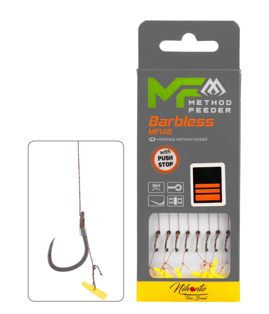 Przypony Mikado Bezzadziorowe Push Stop 10cm roz 12 plecionka 0,12mm 8szt