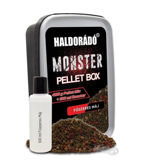 Pellet Haldorado Monster Pellet Box + Booster 100ml - Brutalna Wątroba 400g