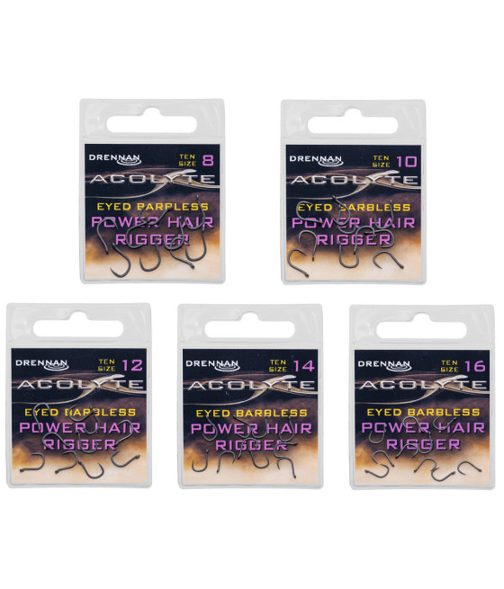 Haczyki Drennan roz 14 Acolyte Eyed Barbless Power Hair Rigger Bezzadziorowe 10szt