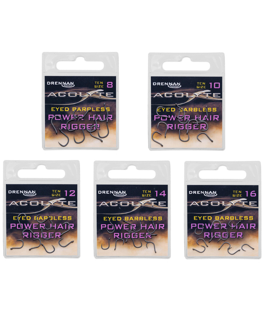 Haczyki Drennan roz 10 Acolyte Eyed Barbless Power Hair Rigger Bezzadziorowe 10szt