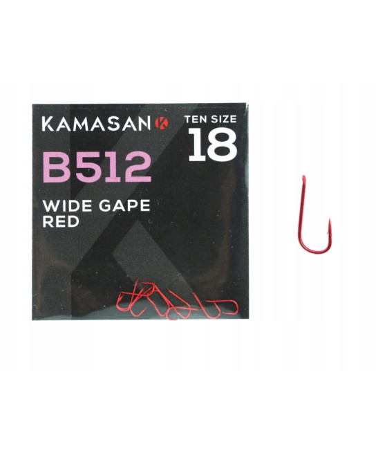 Haczyki Bezzadziorowe Kamasan B512 Wide Gape Red roz 18 10szt