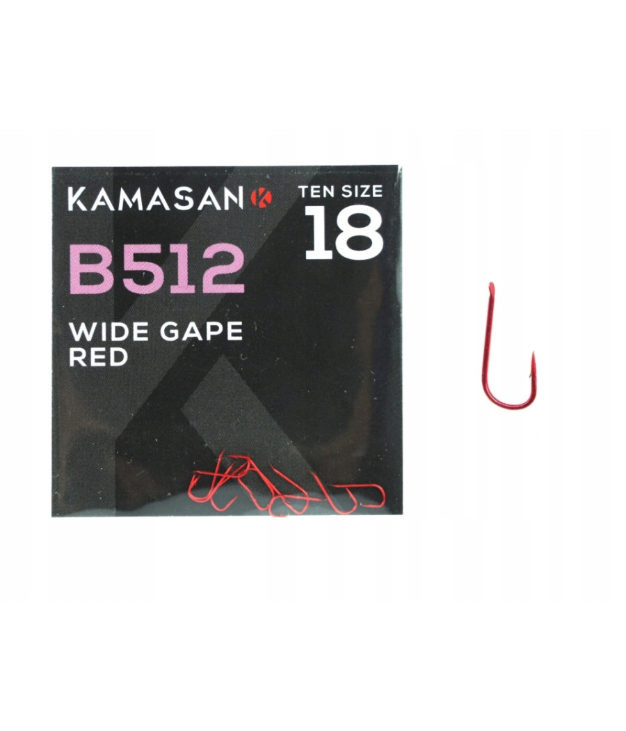 Haczyki Bezzadziorowe Kamasan B512 Wide Gape Red roz 18 10szt